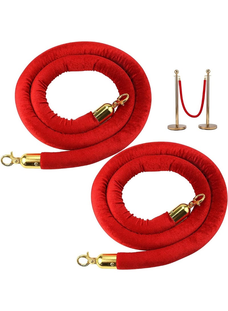2 Pcs Velvet Crowd Control Rope with Polished Gold Hooks – 1.5m Red Stanchion Queue Barrier for Restaurants, Churches & Events - Image 1
