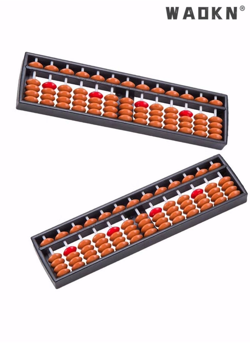 WAOKN - 2pcs Vintage Wooden Abacus 13 Rods Wood Soroban with Reset Button Chinese Japanese Calculator Counting Tool for Kid Educational Brain Teaser Toys Gift Brown - Image 1