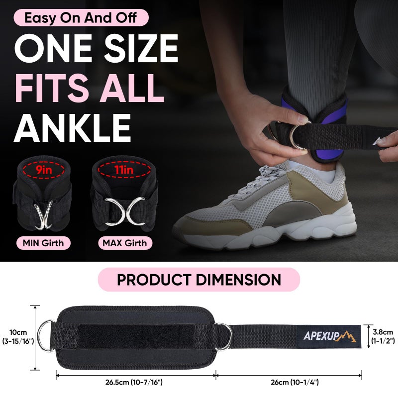 APEXUP Ankle Strap for Cable Machine, Ankle Resistance Bands, Cable Kick Back Ankle Straps for Gym, Glute Workouts, Leg Extensions, Adjustable Straps with Neoprene Padding (Single, Black) - Image 2