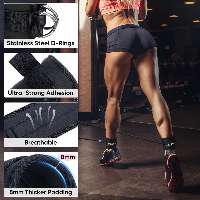 APEXUP Ankle Strap for Cable Machine, Ankle Resistance Bands, Cable Kick Back Ankle Straps for Gym, Glute Workouts, Leg Extensions, Adjustable Straps with Neoprene Padding (Single, Black) - Image 3