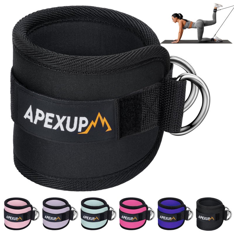 APEXUP Ankle Strap for Cable Machine, Ankle Resistance Bands, Cable Kick Back Ankle Straps for Gym, Glute Workouts, Leg Extensions, Adjustable Straps with Neoprene Padding (Single, Black) - Image 1