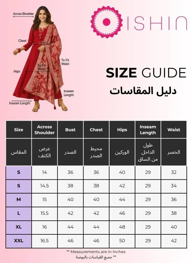 ISHIN Women's Off White Cotton Blend Embellished Tunic Top With Ankle Palazzo Flared 2 Peice Kurta Set