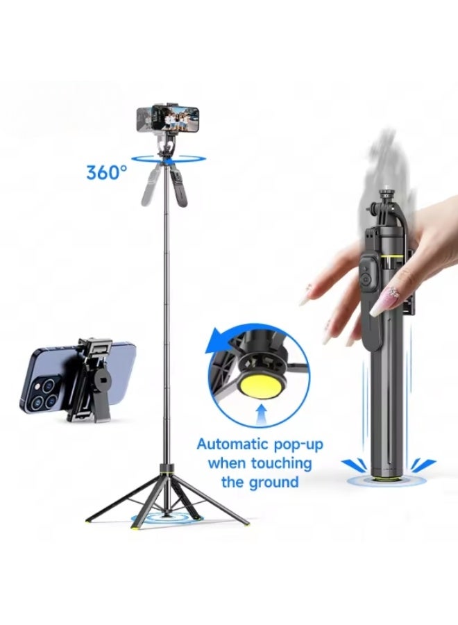 TT19 Bluetooth Selfie Stick Tripod with Auto Pop-Open Quadrapod, Detachable Remote & Phone Clip, Extendable Stainless Steel Stand for iPhone & Android - Image 2