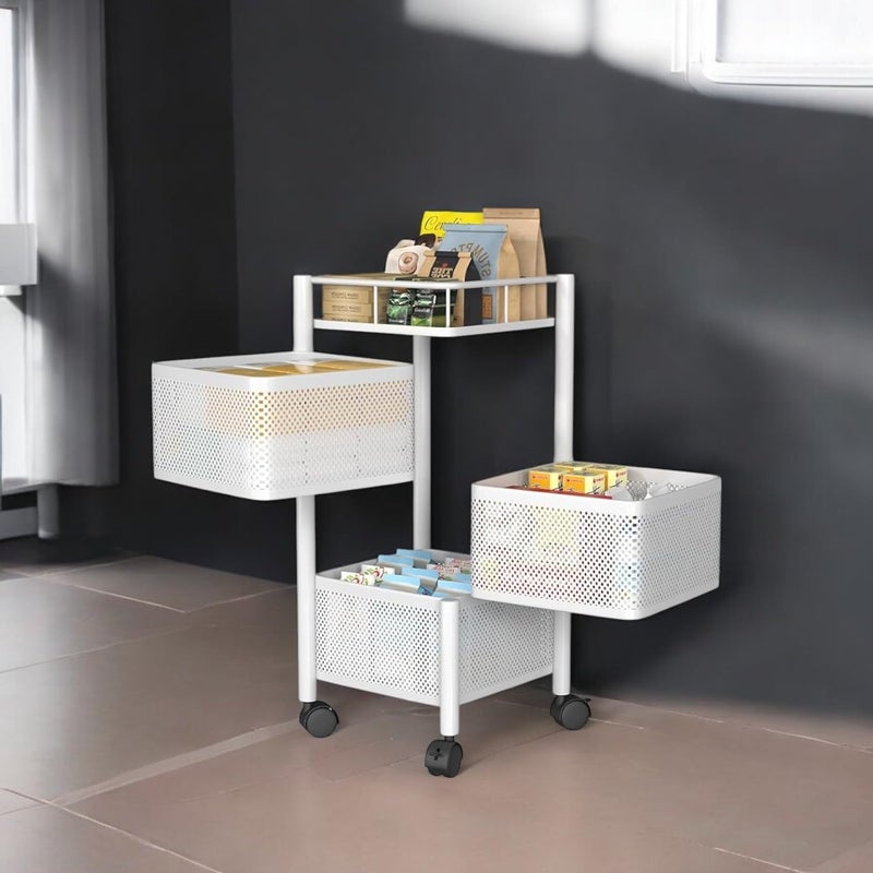 ADMIN INDUSTRIES Storage Rack Metal Kitchen Trolley Revolving Rack Square Multipurpose Storage Trolley with Wheels Kitchen Accessories Items and Vegetable Basket for Kitchen 3 Layer