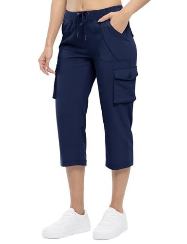 TBMPOY Womens Cargo Capris Hiking Lightweight Pants 6 Pockets Quick Dry Casual Outdoor Trip Loose Shorts Cropped Cotton Navy XL - Image 3