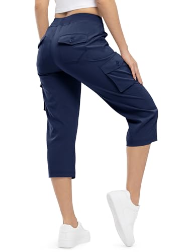 TBMPOY Womens Cargo Capris Hiking Lightweight Pants 6 Pockets Quick Dry Casual Outdoor Trip Loose Shorts Cropped Cotton Navy XL - Image 1