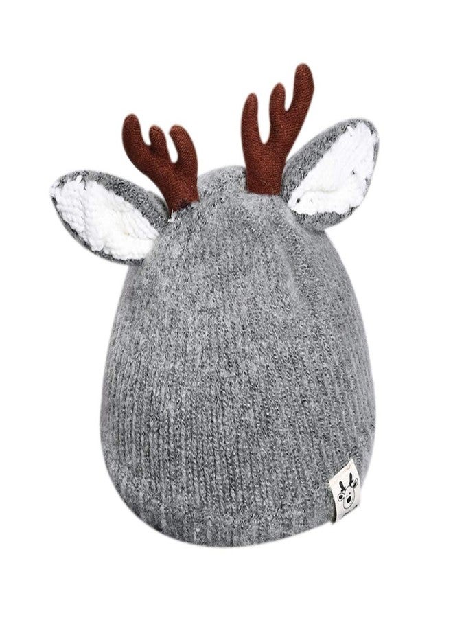 RARITYUS Baby Beanie Hat Cute Antlers Reindeer Winter Hats Warm Knit Cotton Lined Beanies for Toddler Girls Boys - Image 1