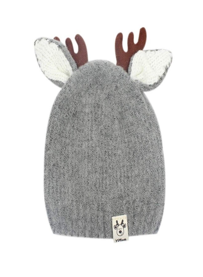 RARITYUS Baby Beanie Hat Cute Antlers Reindeer Winter Hats Warm Knit Cotton Lined Beanies for Toddler Girls Boys - Image 2