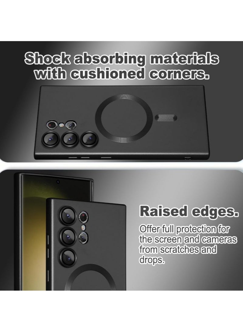 Magnetic Case for Samsung Galaxy S24 Ultra for Women Men , Matte Luxury Metallic Luster Flexible TPU Shockproof Case with Screen Protector - Black - Image 2