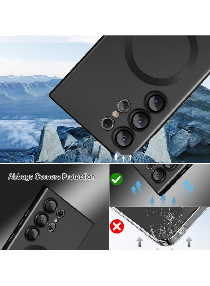 Magnetic Case for Samsung Galaxy S24 Ultra for Women Men , Matte Luxury Metallic Luster Flexible TPU Shockproof Case with Screen Protector - Black - Image 4