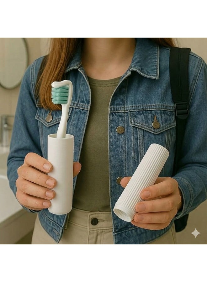 علبة سفر محمولة لفرشاة الأسنان، حامل أسود واقٍ بتصميم تهوية (علبة سفر محمولة لفرشاة الأسنان، حامل أسود واقٍ بتصميم تهوية (أبيض - قطعة واحدة) - Image 2