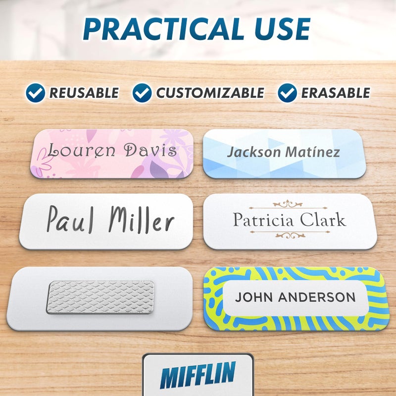 Mifflin-USA - Blank Name Tags with Magnetic Backing - 10 Pack, 1â€ x 3â€ - ID Badge Holders with 3 Strong Neodymium Magnets - Customizable & Reusable Badges with Round Corners - Image 3