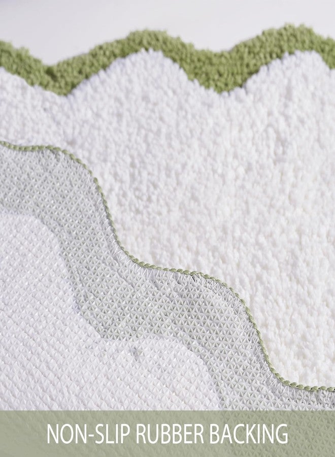 DyeFury Luxury Cute Bathroom Rugs, White Bath Mat W/Green Scalloped Edge, Microfiber Aesthetic Trendy Funky Fun Preppy Rug, Extra Soft Bathroom Mat Non-Slip for Tub, Shower, and Bath Room 30'' x 20'' - Image 4