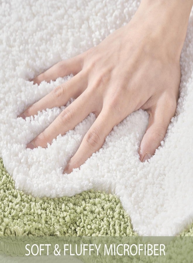 DyeFury Luxury Cute Bathroom Rugs, White Bath Mat W/Green Scalloped Edge, Microfiber Aesthetic Trendy Funky Fun Preppy Rug, Extra Soft Bathroom Mat Non-Slip for Tub, Shower, and Bath Room 30'' x 20'' - Image 3