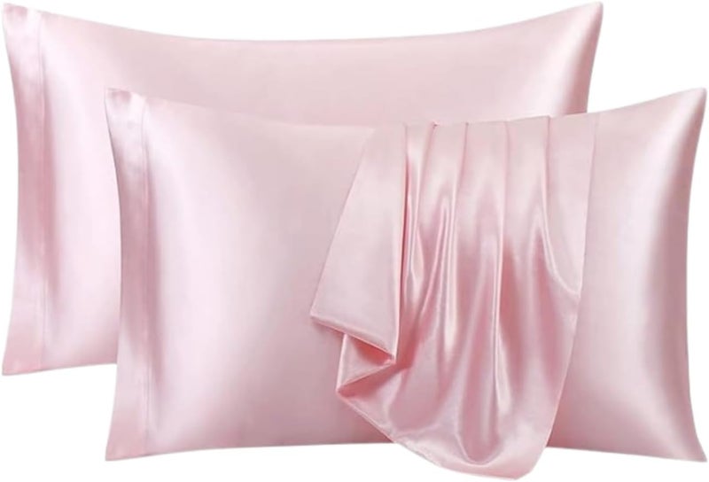 RENVA Set of 4 Satin Silk Pillowcase for Hair and Skin Standard Size 18"X 28" with Soft Breathable Smooth Cooling Pillow Covers for Sleeping (4, Pink) - Image 1