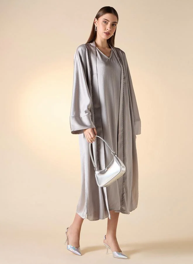 Iconic Iconic Textured Sleeveless Dress with Shrug