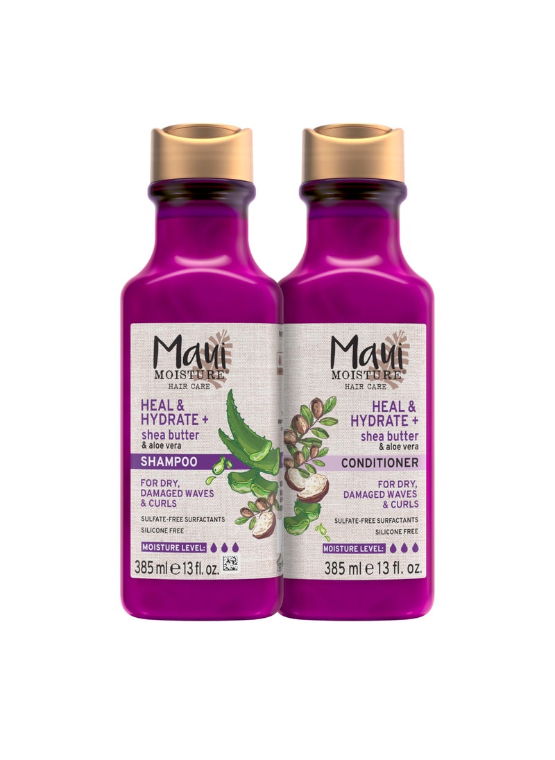 MAUI MOISTURE Maui Moisture Heal & Hydrate + Shea Butter Shampoo + Conditioner to Repair & Deeply Moisturize Tight Curly Hair with Coconut & Macademia Oils, Vegan, Silicone, Paraben & Sulfate-Free, 13 Fl Oz (Pack of 2) 