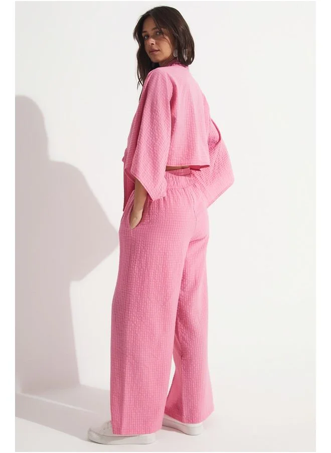 JUNE June Blouse Tie Detailed Trouser Set Pink