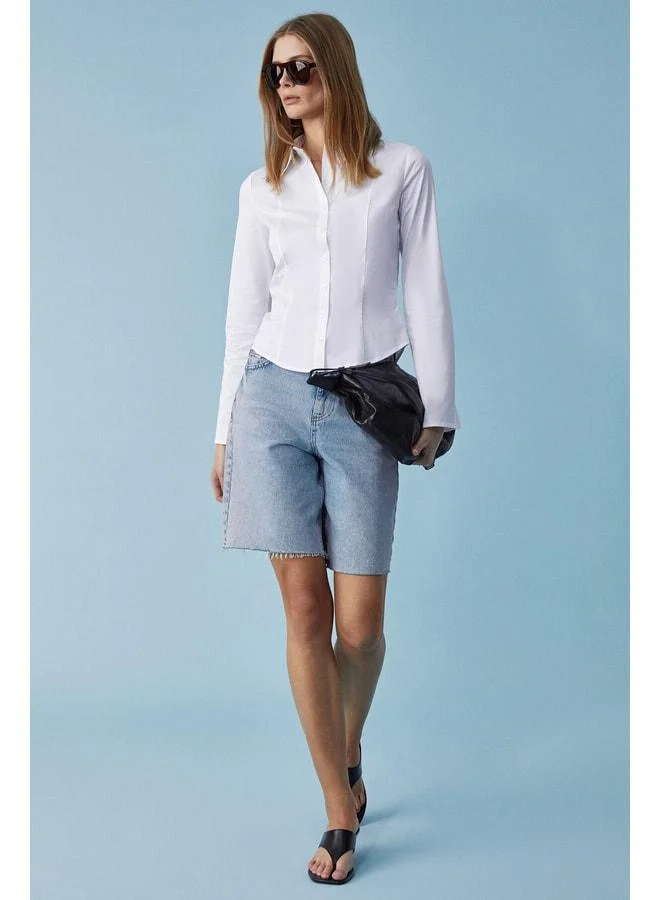 GRIMELANGE GRINNE Women's Slim Shirt, Collared, Long Sleeve, Thin, White.