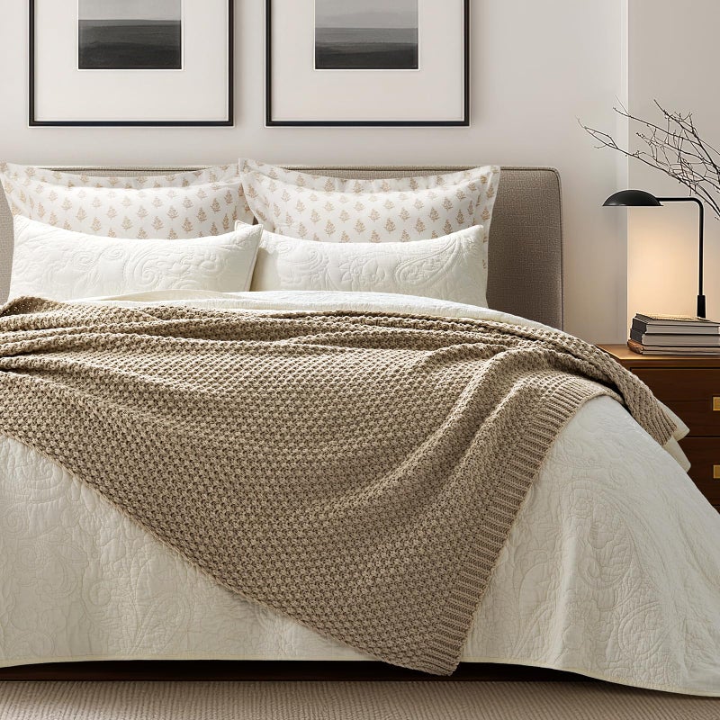 EVERGRACEHOME Chunky Chenille Knit Throw Blanket for Couch, Soft Luxurious Moss Stitch Blankets for Bed, Cozy Decorative Farmhouse Knitted Throws for Sofa, Sand Dune, 50" x 60" - Image 5
