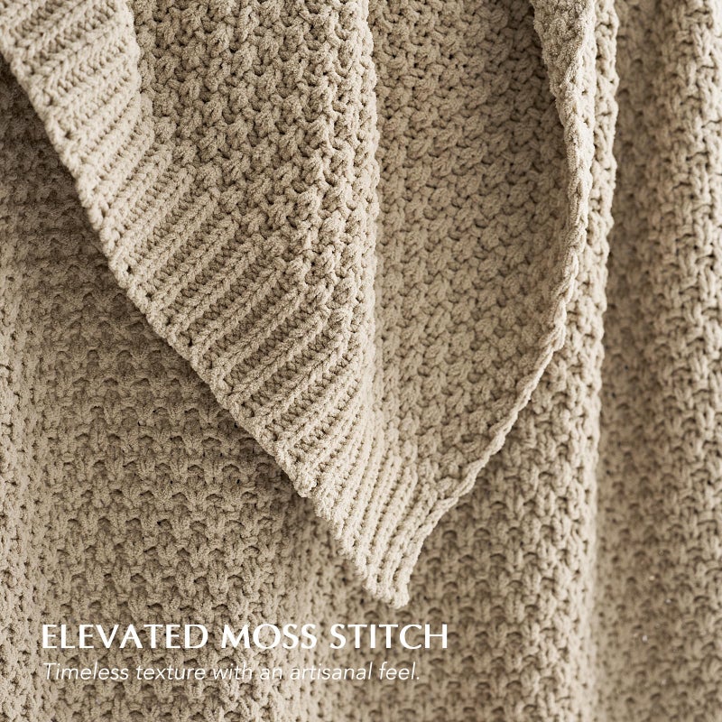EVERGRACEHOME Chunky Chenille Knit Throw Blanket for Couch, Soft Luxurious Moss Stitch Blankets for Bed, Cozy Decorative Farmhouse Knitted Throws for Sofa, Sand Dune, 50" x 60" - Image 3