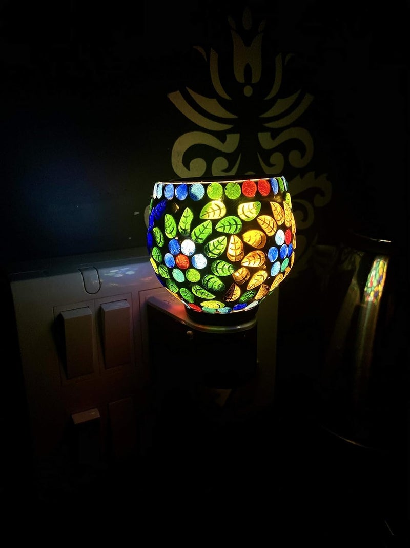 Prathna Electric Kapoor Dani Stand Kapur Incense BurnerCeramic Kapoor DaniAroma Oil Burner Cum Night Lamp with Switch Bundi Design DN_35Round - Image 1