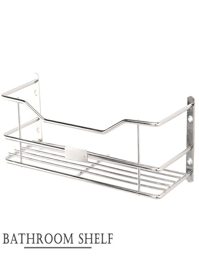 Kuber Industries Stainless Steel Bathroom Shelf for Wall - Washroom Organizer Shampoo Holder Stand & 12 Inch Kitchen Storage Rack - Silver - Image 2
