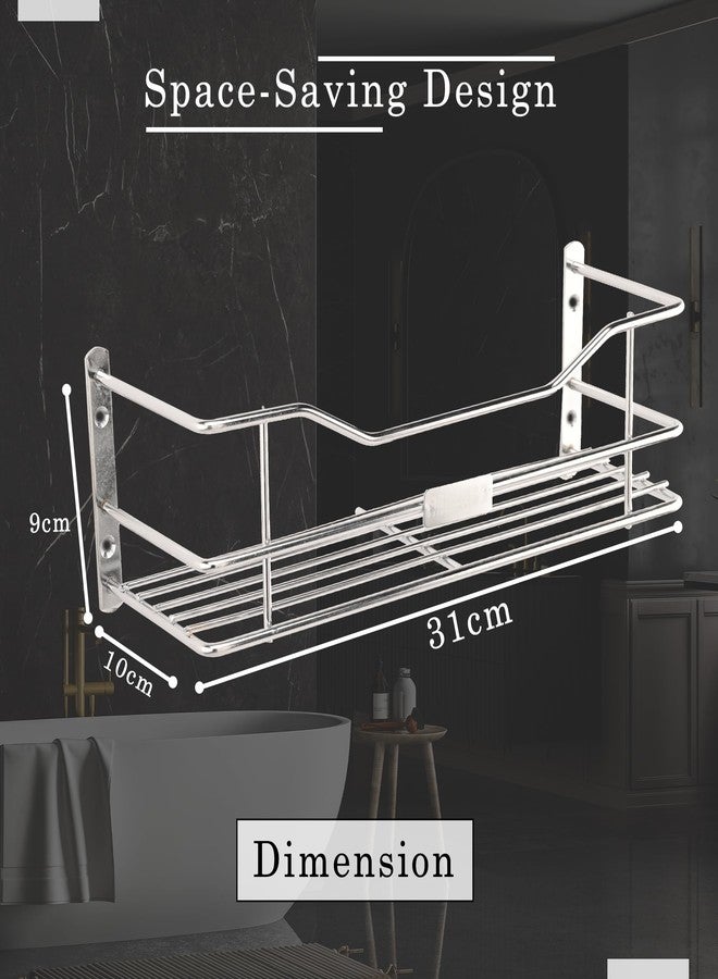 Kuber Industries Stainless Steel Bathroom Shelf for Wall - Washroom Organizer Shampoo Holder Stand & 12 Inch Kitchen Storage Rack - Silver - Image 3