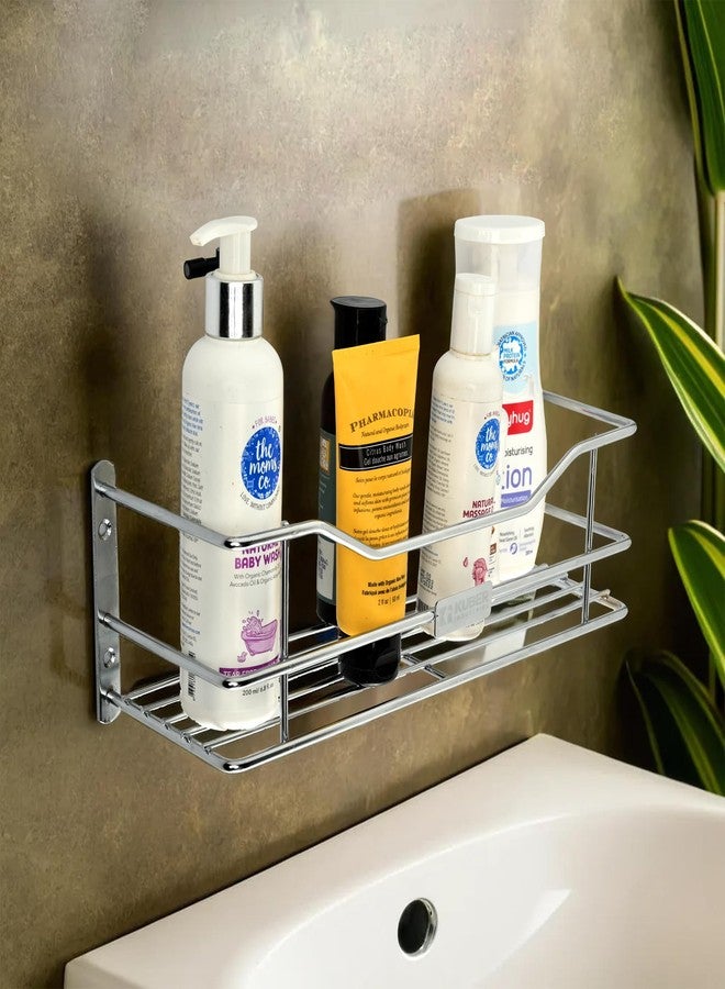 Kuber Industries Stainless Steel Bathroom Shelf for Wall - Washroom Organizer Shampoo Holder Stand & 12 Inch Kitchen Storage Rack - Silver - Image 1