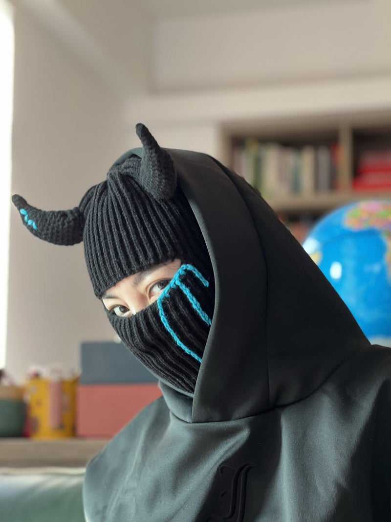 OATSBAS Funny Devil Horns Knitted Beanies Hat for Men Women Warm Balaclava Hat Full Face Ski Mask Hat (One Size,Black Vertical) - Image 5