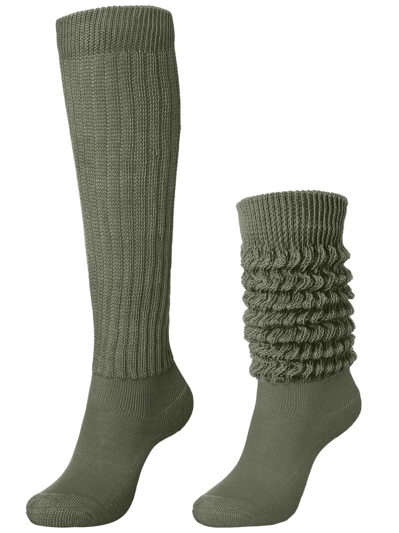 Glitopper Slouch Slouchy Socks Pack Knee High Scrunch 80s 90s Stacked Boot Socks(9-11,Sage Green) - Image 1