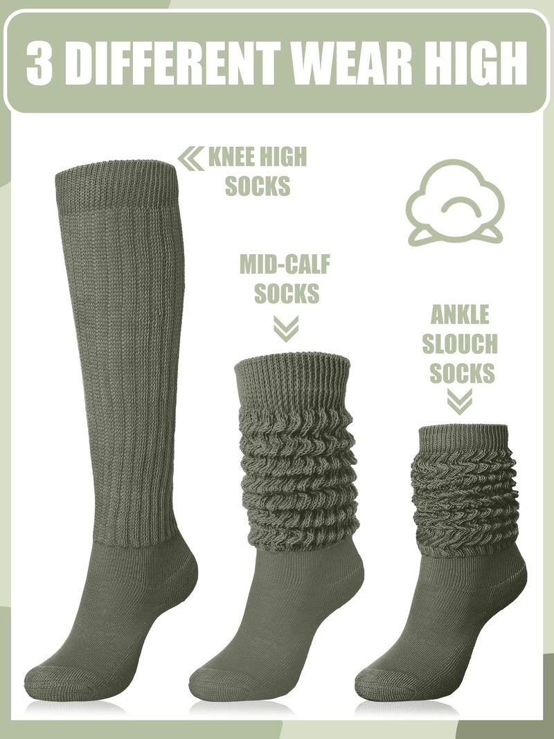 Glitopper Slouch Slouchy Socks Pack Knee High Scrunch 80s 90s Stacked Boot Socks(9-11,Sage Green) - Image 3