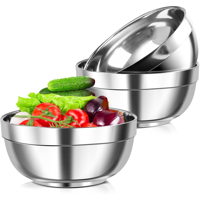 meiqidi 3 Pack Stainless Steel Bowls, 12oz Double-Walled Insulated Serving Dishes Snack Bowls for Ramen, Salad, Ice Cream, Soups - Image 1