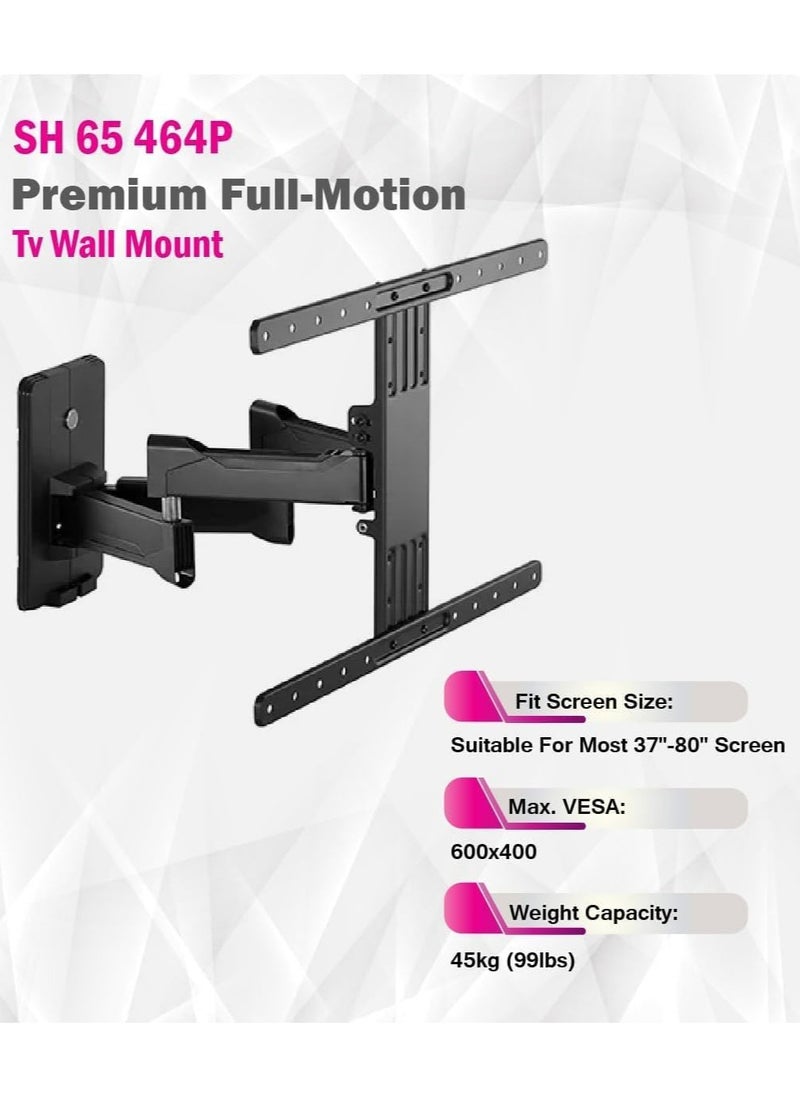 Skill Tech SH65 464P  Premium Full-Motion Tv Wall Mount  Max.Capacity: 45kg (99lbs)  Max. Mounting Hole: 600x400  Matte Black Matte White Tv Wall Mount Bracket  - Image 4