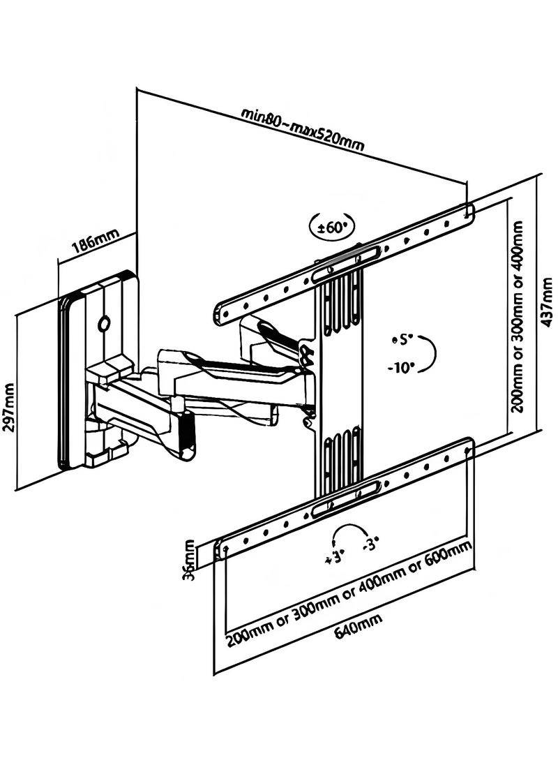 Skill Tech SH65 464P  Premium Full-Motion Tv Wall Mount  Max.Capacity: 45kg (99lbs)  Max. Mounting Hole: 600x400  Matte Black Matte White Tv Wall Mount Bracket  - Image 5