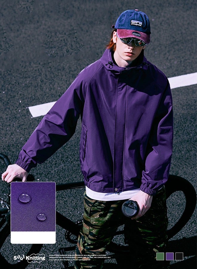 NIBEMINENT Men's Classic Hooded Zipper Outdoor Jacket Purple - Image 2