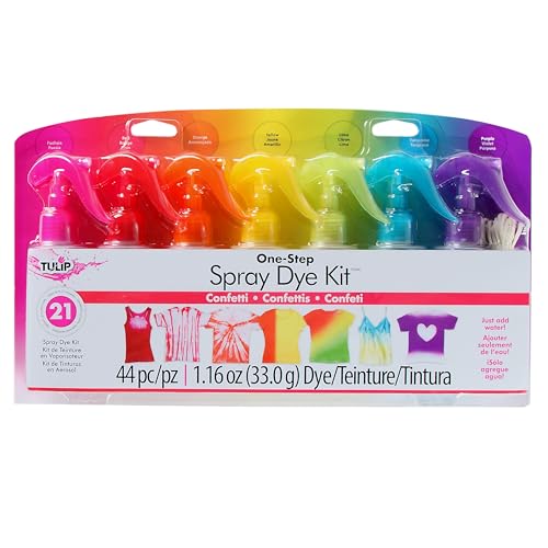 Tulip OneStep Spray TieDye Kit 7 Vibrant Colors of Fabric Dye Fuchsia Red Orange Yellow Lime Green Turquoise Purple Gloves and Easy Instructions - Image 1