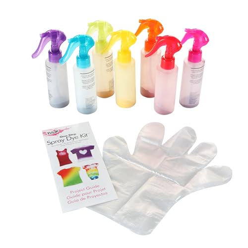 Tulip OneStep Spray TieDye Kit 7 Vibrant Colors of Fabric Dye Fuchsia Red Orange Yellow Lime Green Turquoise Purple Gloves and Easy Instructions - Image 5