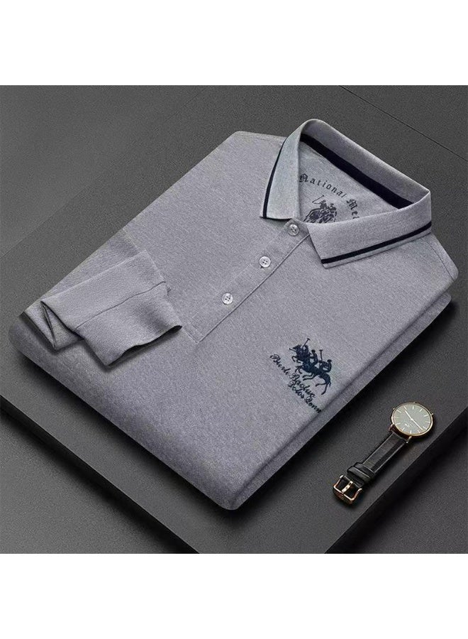 POLO Embroidered Pure Cotton Hot Selling Men's Polo Shirt  Autumn And Winter Long Sleeved Breathable Casual Slim Fit Top - Image 1