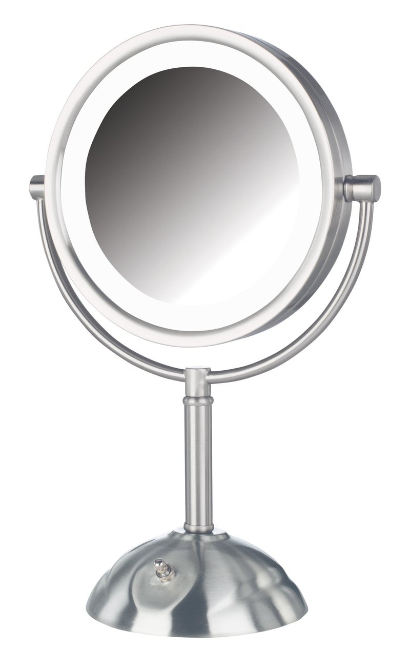 JERDON Lighted Tabletop Vanity Mirror  LED Lighted Makeup Mirror with 1X and 8X Magnification in Nickel  Model HL8808NL