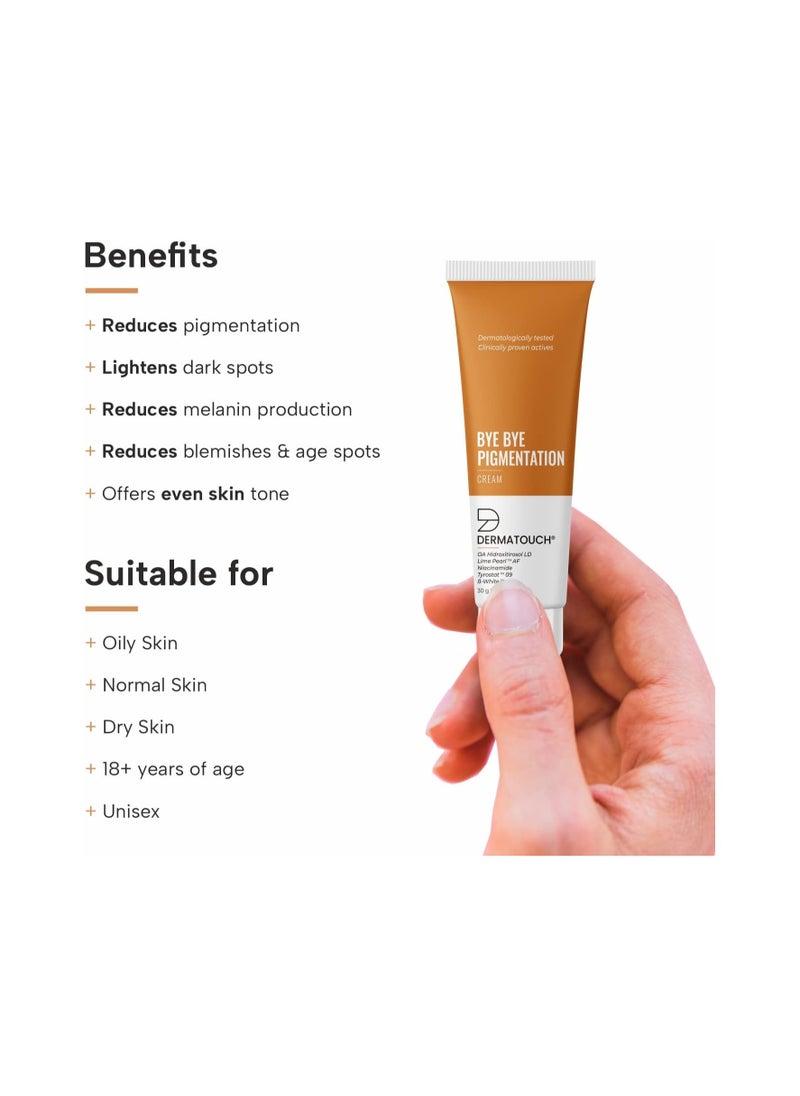 DERMATOUCH DERMATOUCH Bye Bye Pigmentation Cream || Anti Pigmentation Cream for Women/Men with Niacinamide, B-White, Lime Pearl, OA Hidroxitirosol LD & Tyrostat - 30G  - Image 2