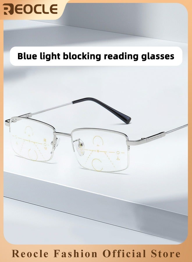 REOCLE Progressive Multifocus Reading Glasses Blue Light Locking Readers with Cutting Design Anti-Fatigue Clear Lens