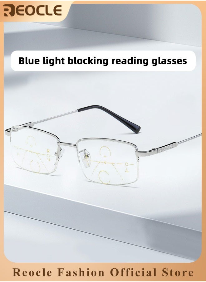 REOCLE Progressive Multifocus Reading Glasses Anti Blue Light Readers with Diamond Cutting Design Anti-Fatigue Clear Lens Spectacle Readers for Men  - Image 1