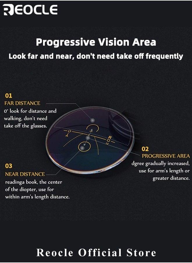 REOCLE Progressive Multifocus Reading Glasses Anti Blue Light Readers with Diamond Cutting Design Anti-Fatigue Clear Lens Spectacle Readers for Men  - Image 3