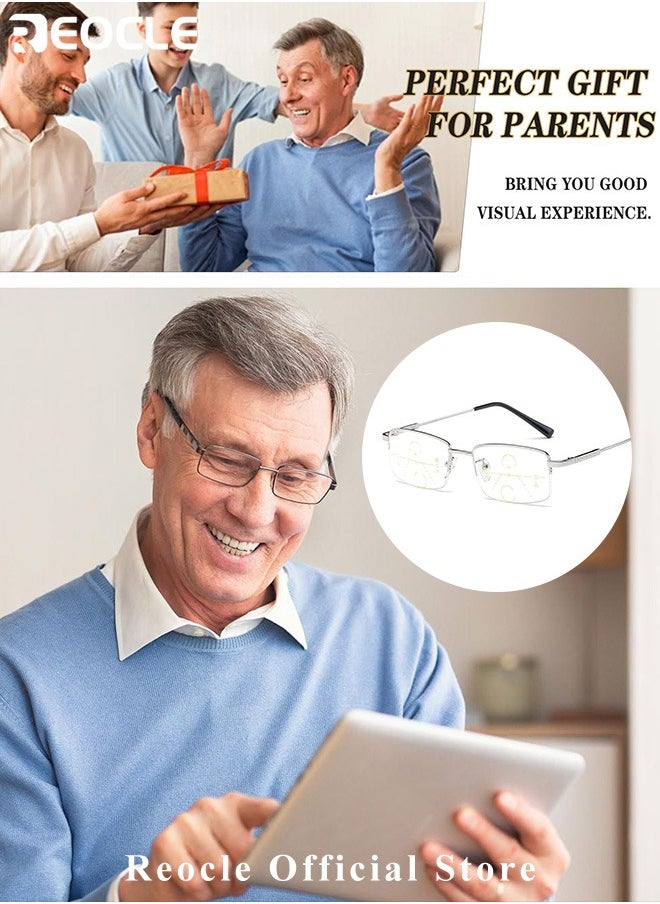 REOCLE Progressive Multifocus Reading Glasses Anti Blue Light Readers with Diamond Cutting Design Anti-Fatigue Clear Lens Spectacle Readers for Men  - Image 5