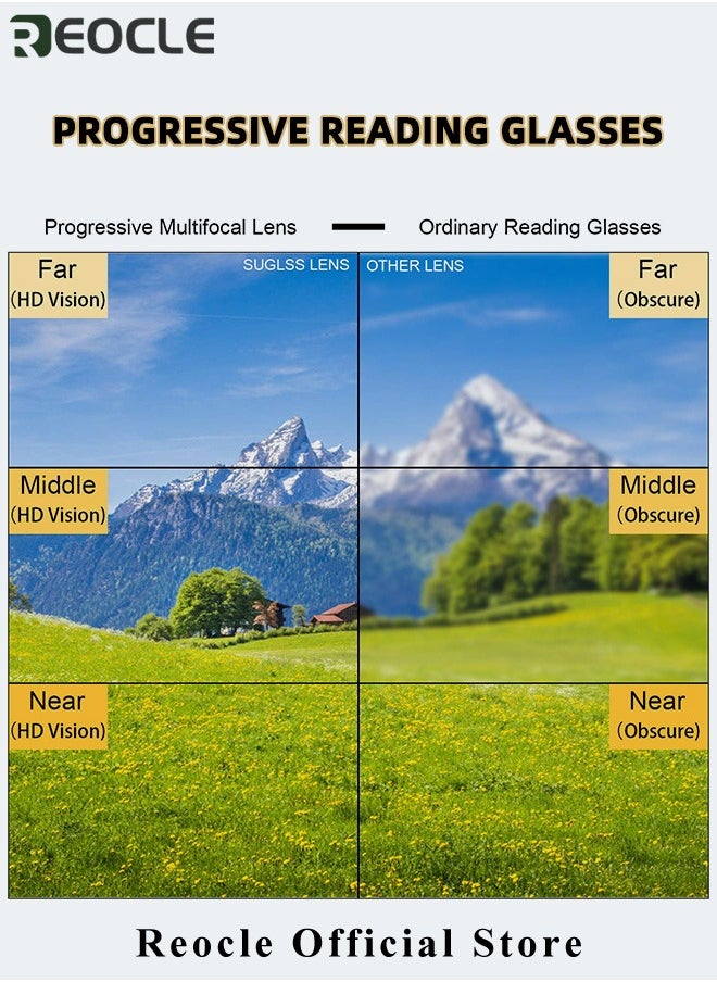 REOCLE Progressive Multifocus Reading Glasses Anti Blue Light Readers with Diamond Cutting Design Anti-Fatigue Clear Lens Spectacle Readers for Men  - Image 4