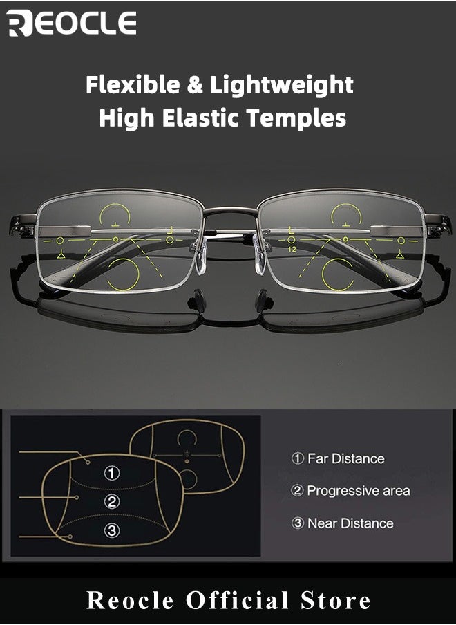REOCLE Progressive Multifocus Reading Glasses Anti Blue Light Readers with Diamond Cutting Design Anti-Fatigue Clear Lens Spectacle Readers for Men  - Image 2