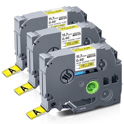 Absonic 3-Pack Compatible Heat Shrink Label Tape Replacement for Hse-631 Hse631 HS-631 HS631 11.7mm Black on Yellow Hse Label Tape for PTouch PT-E300 PT-H300 PT-E500 E550W PT-P750WVP PTE800W - Image 1