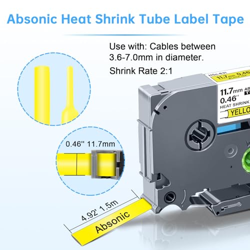 Absonic 3-Pack Compatible Heat Shrink Label Tape Replacement for Hse-631 Hse631 HS-631 HS631 11.7mm Black on Yellow Hse Label Tape for PTouch PT-E300 PT-H300 PT-E500 E550W PT-P750WVP PTE800W - Image 2
