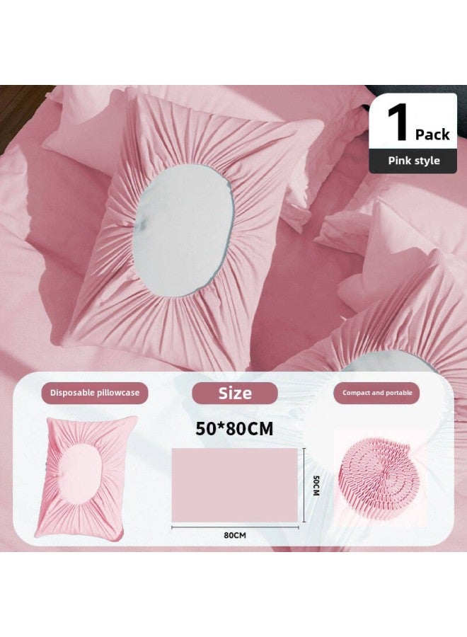 Disposable Pillow Case Pillow Cover Travel Pillow Cover Thickened Dirty Train Sleeper Single Hotel Bedding-Color:1 Pillow Hat Pink [delivered In Bulk]  - Image 1